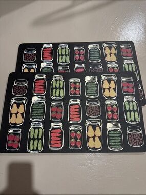Set of Two - Black Preserved Fruit Pattern Door Mat - Unbranded